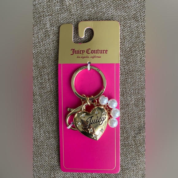 Juicy Couture Gold Heart Keychain with Pearls - Picture 1 of 4